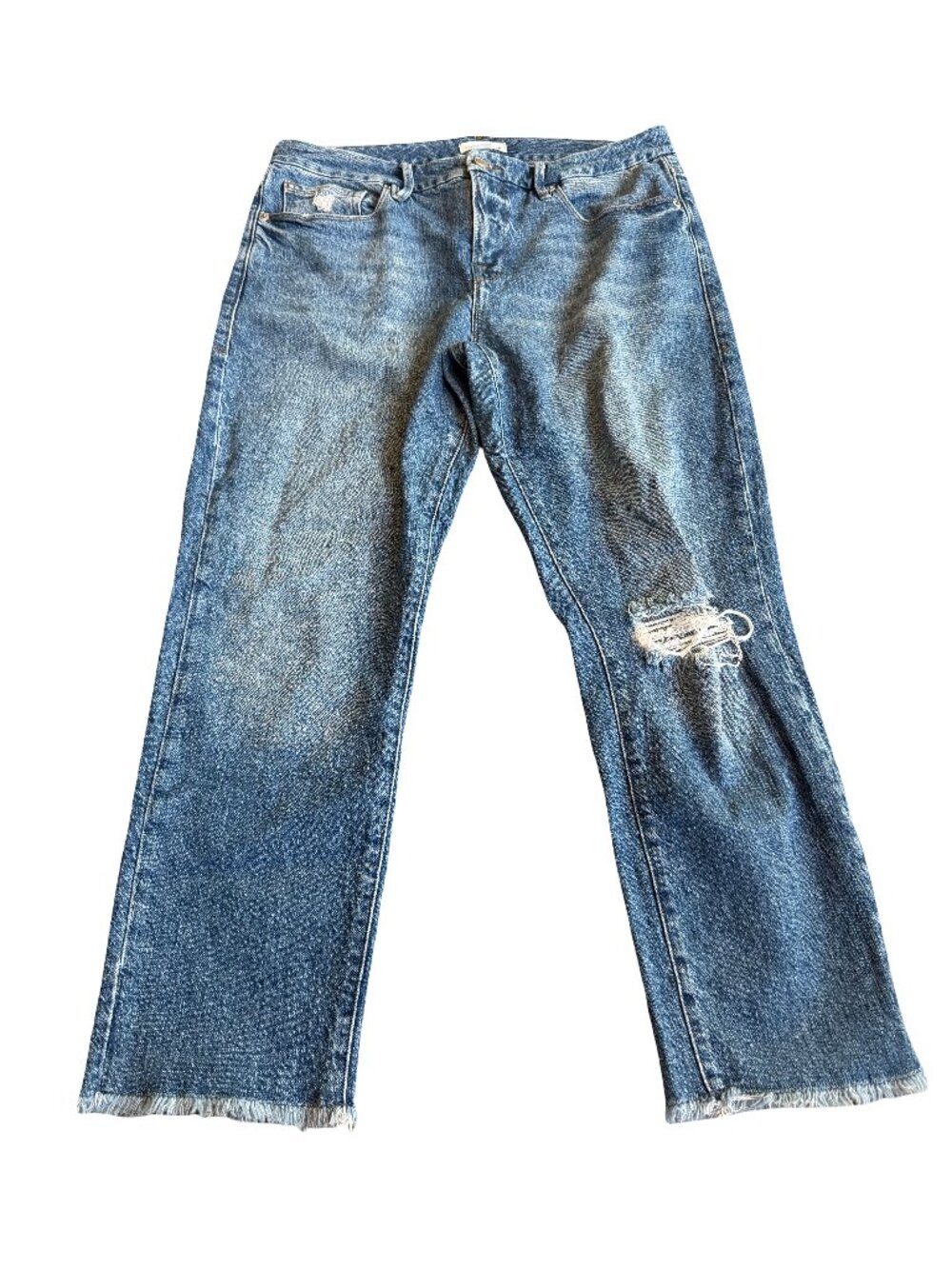 Good American Good Classic Jeans Denim Distressed Medium Wash Stretch Size 8/29